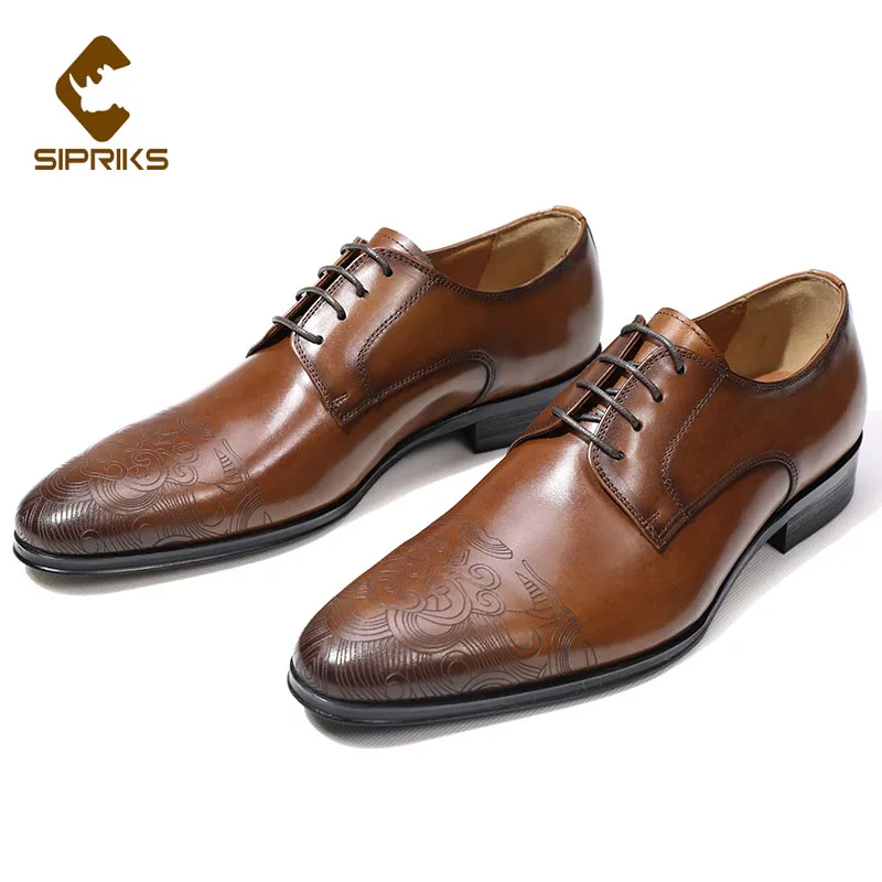 Sipriks Decent Shoes Men Original Cow Leather Rubber Chaussure Homme Costume Elegance Wedding Grooms Brown Black 44 | Обувь