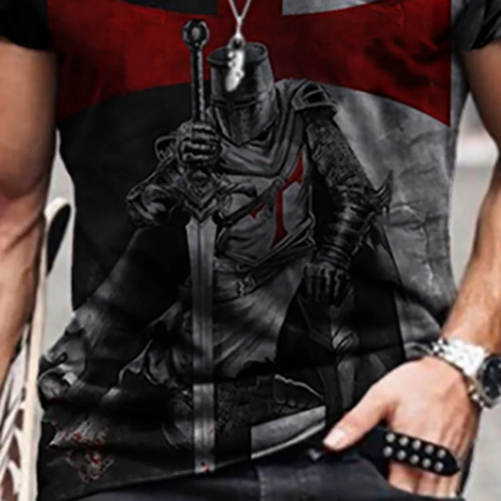 

Men T-shirt New Knight Print Men's Short Sleeve T-shirt 2021 New Style Pullover Cotton Blends Short Sleeve Suit Summer Cool