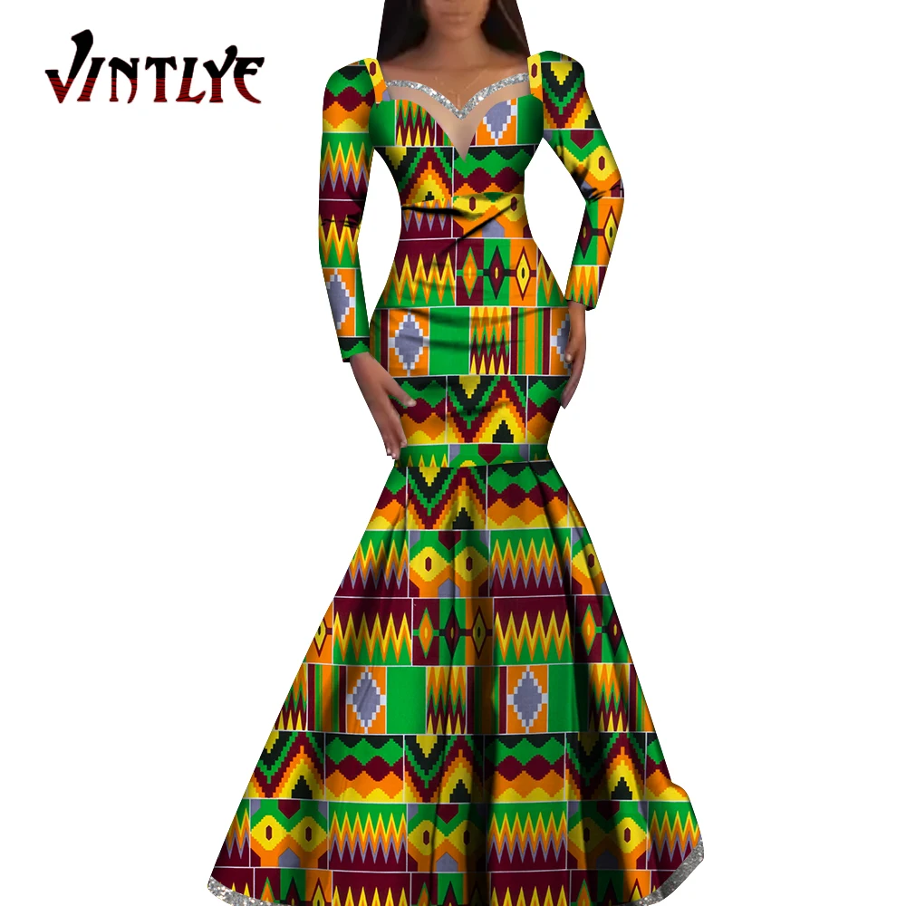 Модные платья с принтом Анкары африканские для женщин элегантные Дашики длинным