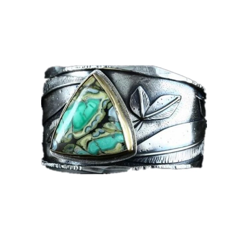 

Alloy Vintage Female Two-tone Ring Gemstone Turquoise Leaf Casual Engagement Wedding Party Ring Jewelry