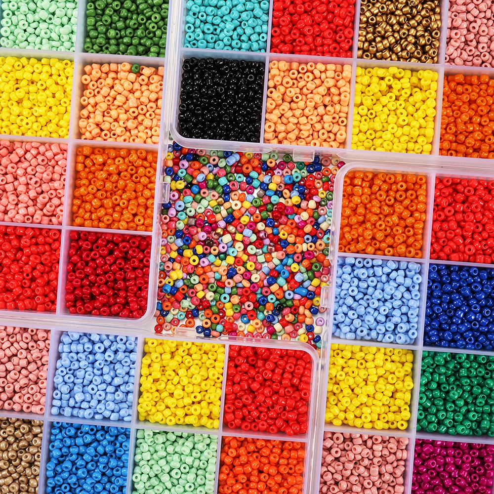 

18 Colors 3mm Round Charm Beads Glass Seed Bead Box Set Fit Jewelry Making DIY Necklace Bracelet Supplies Accessories 9000pcs