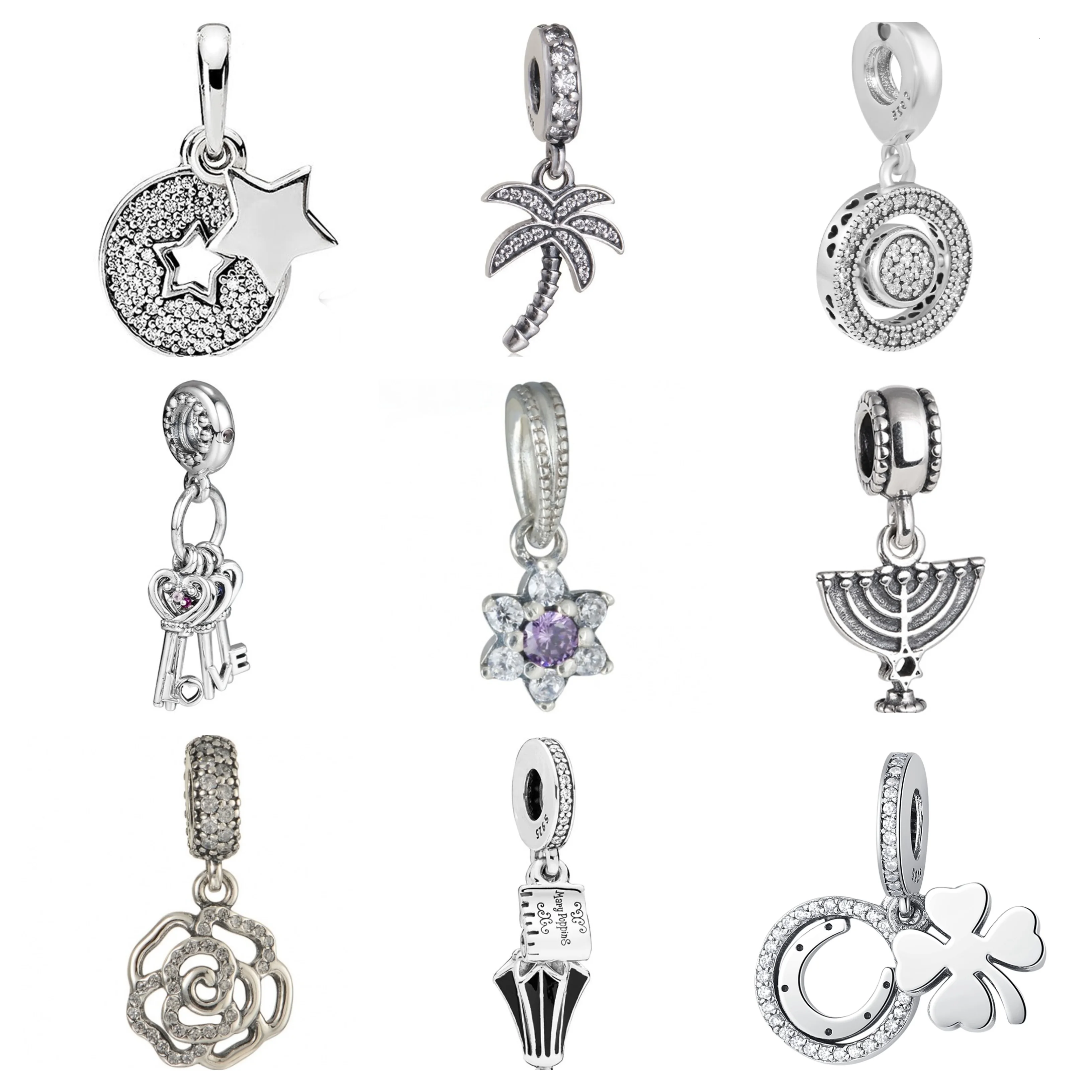 Аутентичный 925 пробы серебряный ключ любви счастливый клевер фиолетовый CZ цветок