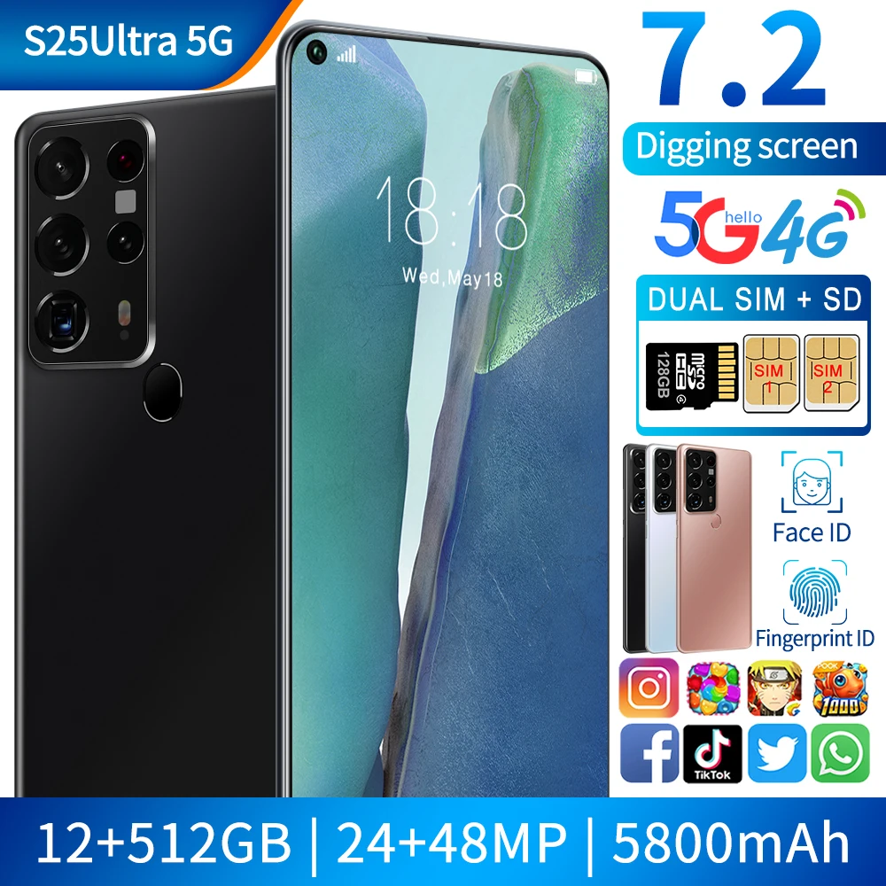 

7.2 Inch Cellphones S25 Ultra Smartphone Cell Phone MTK6889 12GB+512GB 5800mAh 5G Network Mobile Phone Android 10 Global Version
