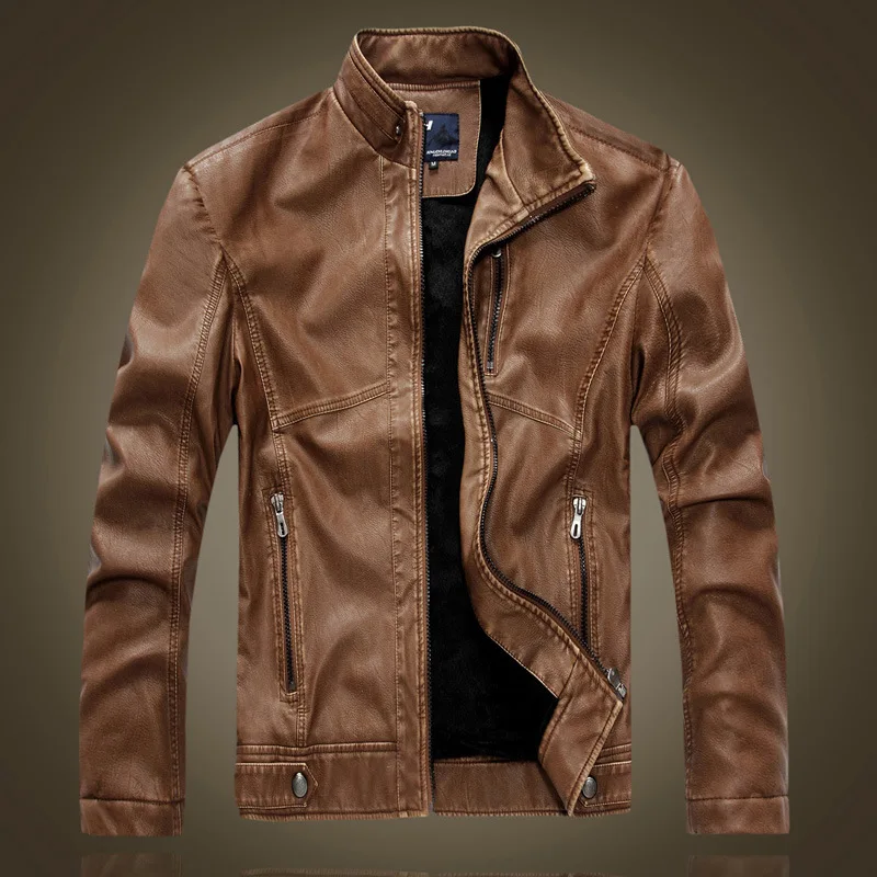 Spring men's stand-up collar PU leather leather jacket imitation leather plus velvet slim short tough guy motorcycle jacket