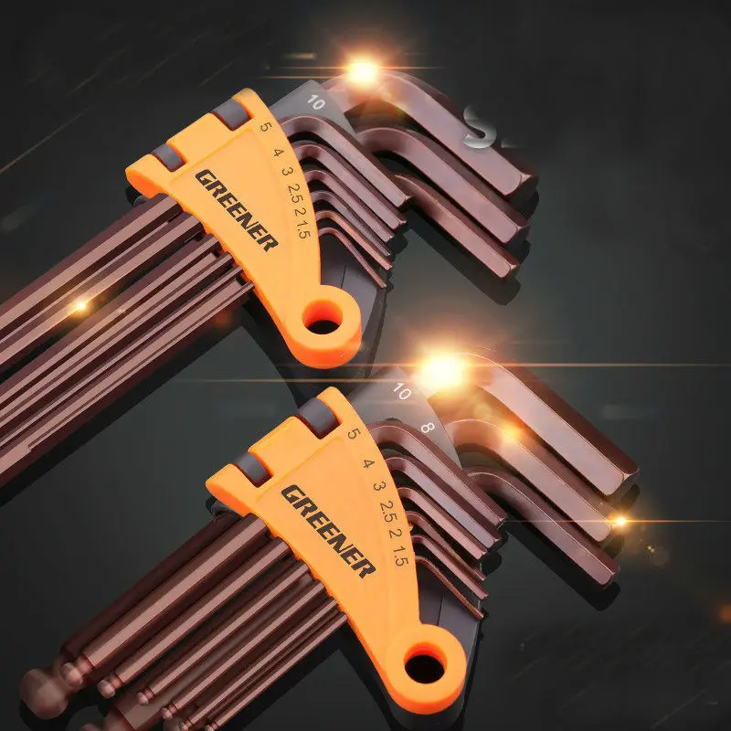 Daicamping 9pcs 1.5mm- 10mm S2 Allen Key hexagonal wrench tool set Matte Chrome Ball Hex key Spanner repair Tool Kit | Инструменты