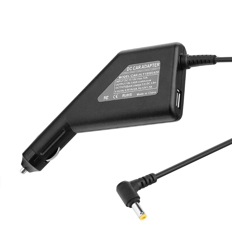 

Laptop DC Adapter QC3.0 5.5x2.5mm Car Charger USB Power 19V Power Supply 3.42A for Smartphone Pad Charging