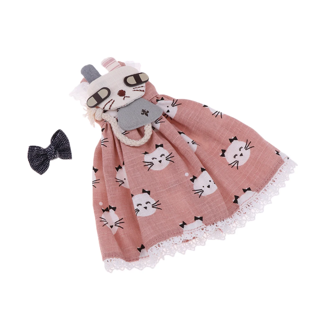 Красивая юбка с принтом и повязка бантом комплект котенком розовый для 1/6 Blythe Doll