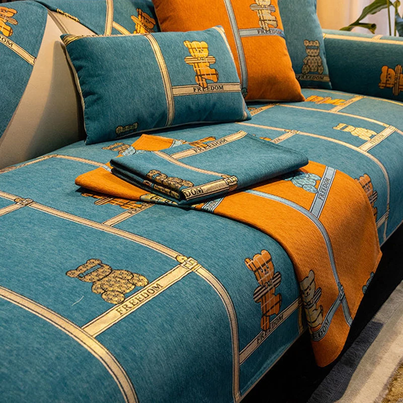 Роскошное позолоченное покрывало для дивана из синели Современные чехлы