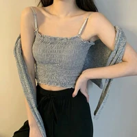 small fresh suspender vest for women to wear outside and inside with a bottomed shirt retro style top pleated short wrap chest