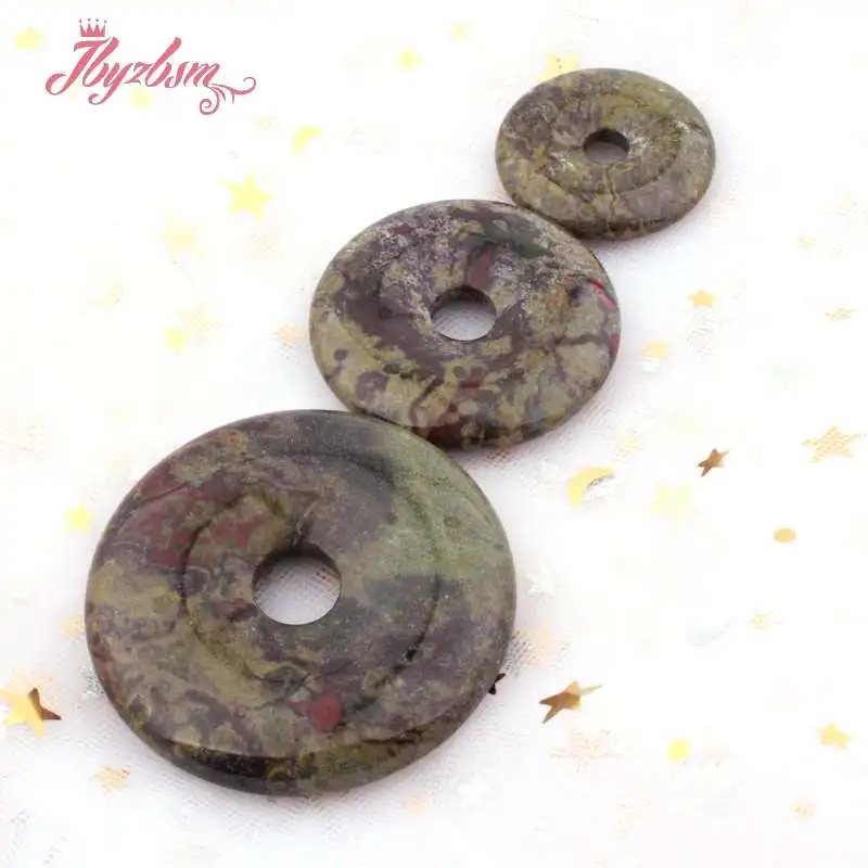 

30,40,50mm Donuts Rings Bloodstone Heliotrope Natural Stone Beads For DIY Charms Necklace Bracelet Pendant Jewelry Making 1 Pcs
