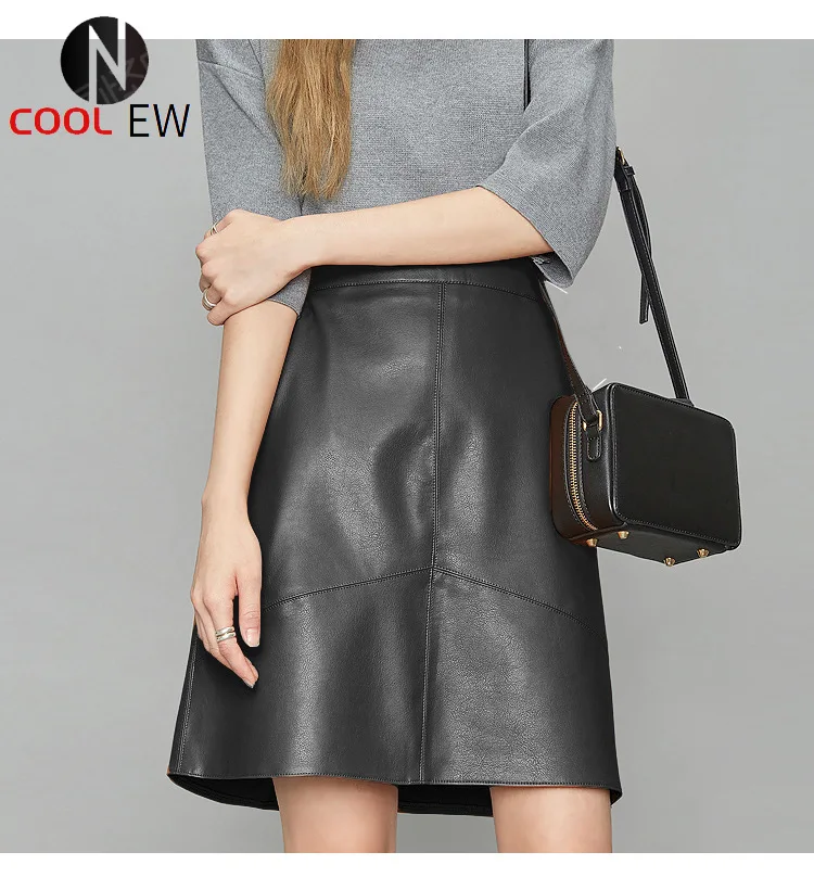 

woman skirts elegant plus size 2021 new fashion korean style genuine real leather skirts high waist mini skirt womens