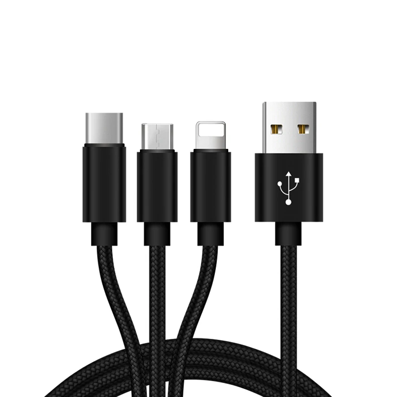 Swalle 3 в 1 USB кабель для iPhone xr Android зарядный кабель Micro зарядное устройство Шнур для мобильного телефона Micro usb type C кабель зарядного устройства - Цвет: Black
