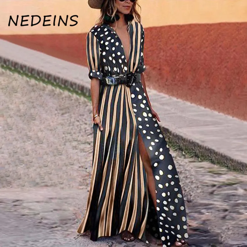 NEDEINS 2020 женское пляжное платье с принтом летнее сексуальное в стиле бохо макси