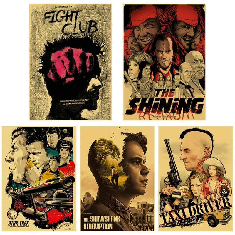 

Classic Film Fight Club Vintage Posters for Home Bar Living Decor The Shining Kraft Paper Retro Movie Poster Wall Sticker