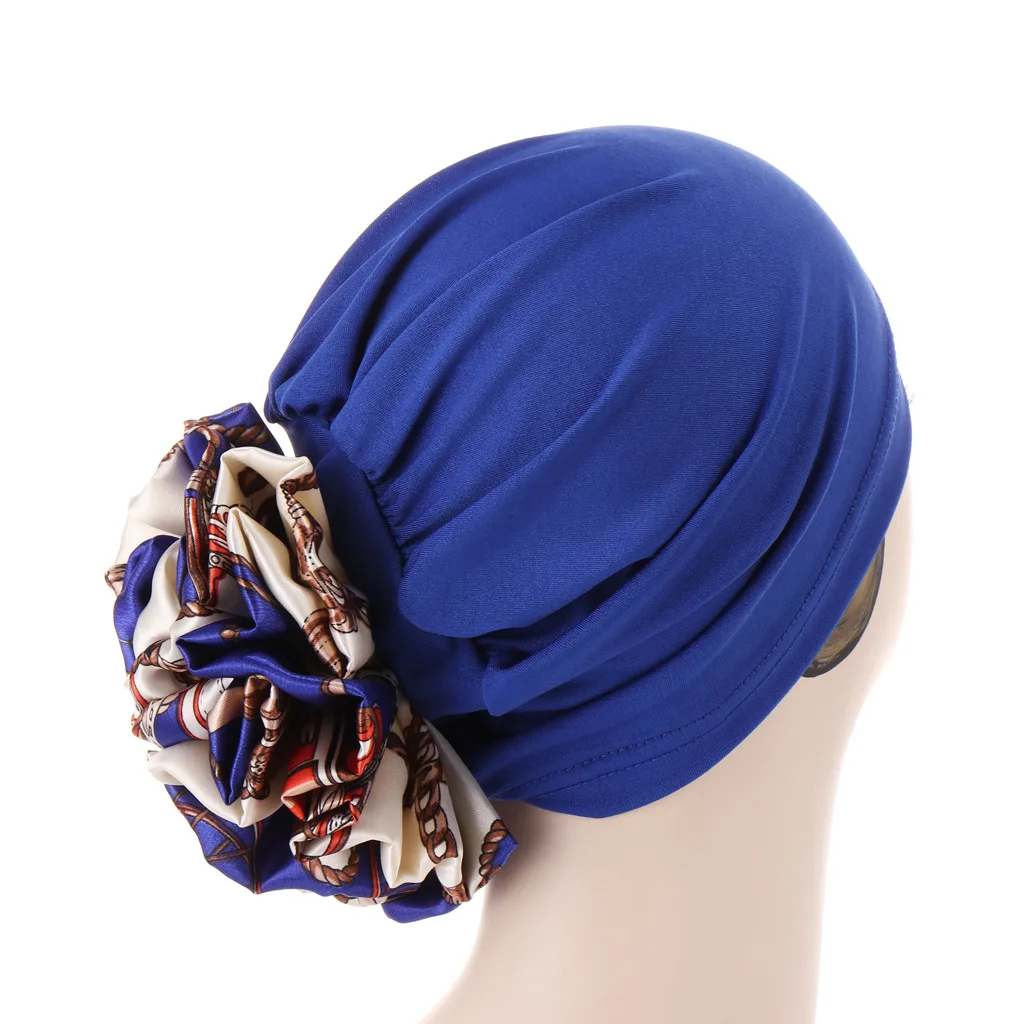 

Fashion Muslim Turban Hat Multicolor Big Flower Design Hijab Caps Indian Wrap Inner Hijabs Cap Ready to Wear Party Accessories