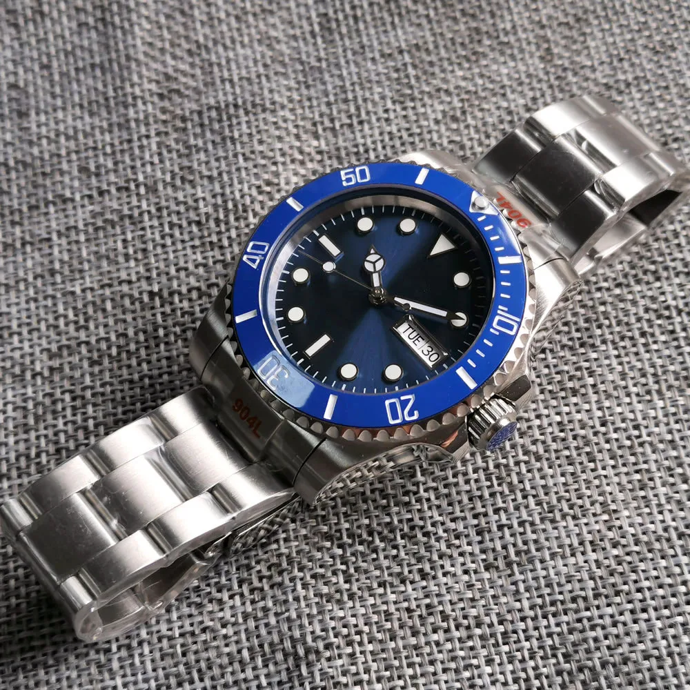 

High Quality Bliger 40mm NH36A Automatic Men's Watch Sapphire Glass Date Week Function Rotating Bezel 904L Bracelet Luminous