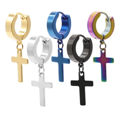 

New Fashion Punk Street Stainless Steel Cross Stud Earrings For Woman Man Gifts Jewelry Wholesale