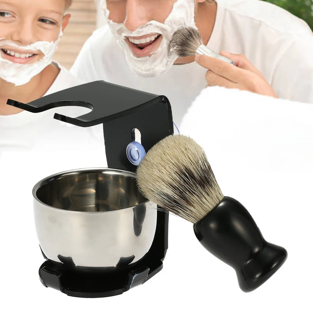 

Home Portable Durable Gift Salon Shaving Brush Set For Men Beard Cleaning Accessories Hair With Suction Cup Stainless Steel Bowl