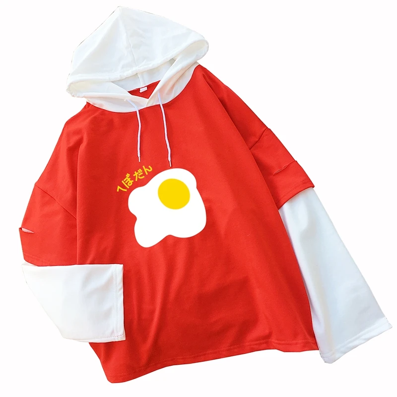 

Женская одежда, толстовки Harajuku, ложные, 2 предмета, сращенные, свободные, милые, с принтом омлета, корейская мода, Kawaii, y2k, женская толстовка