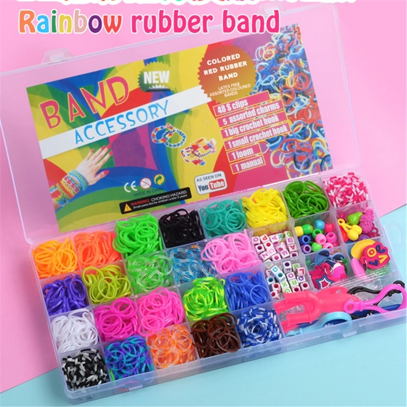 

New 1500pcs Rainbow Rubber Bands Set Kid Multi-functional Classic Practical Funny DIY Toys Rainbow Woven Bracelet for Girl Gifts