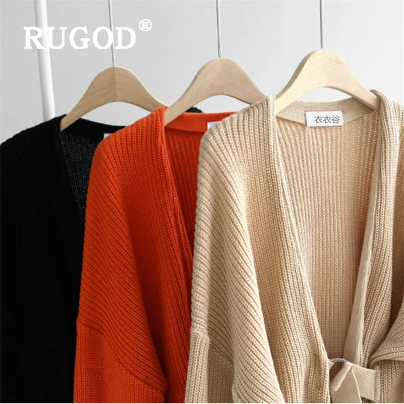 Женский Однотонный свитер RUGOD длинный толстый вязаный кардиган свободного кроя с