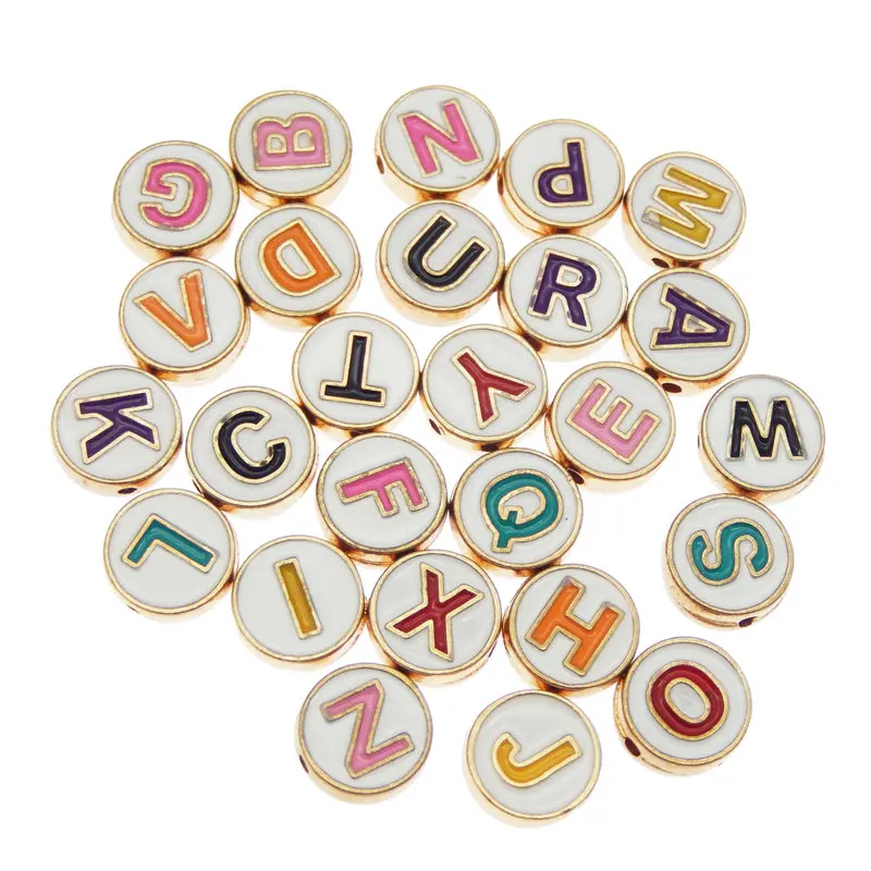 

Julie Wang 26pcs A-Z Enamel Round Letters Beads Alloy English Alphabets Spacer Beads Pendant Bracelet Jewelry Making Accessory