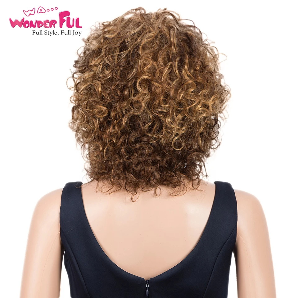 Хайлайтер короткий вьющийся парик с челкой Омбре смешанный коричневый