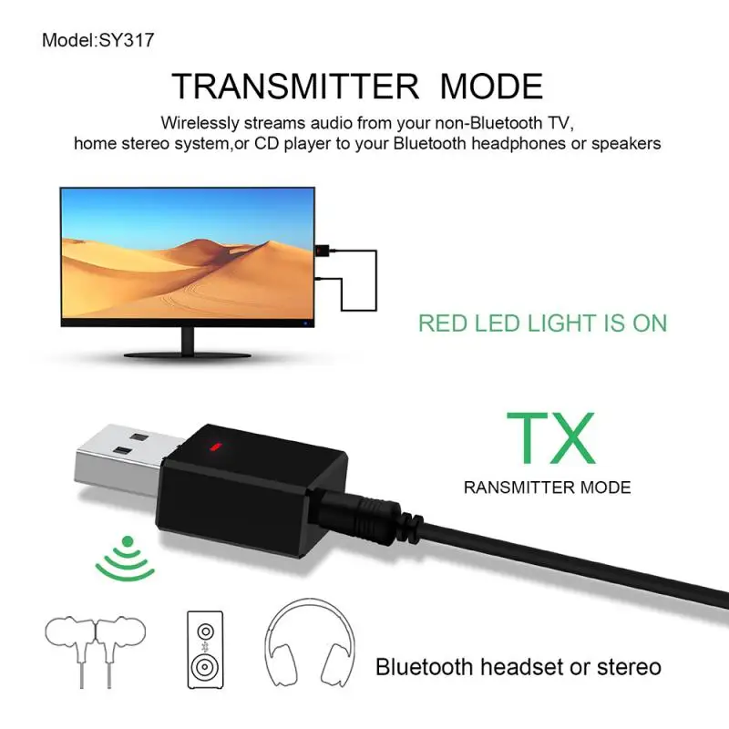2 в 1 USB беспроводной Bluetooth 5 0 Ontvanger Zender адаптер 3 мм разъем для АВТО музыкальный