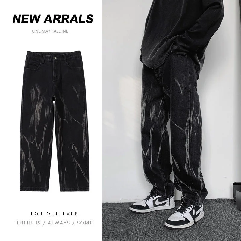 

Men's Jeans Hip-hop With Tie-dye, Retro, Casual, Broad-legged, Masculine, Street Fashion, Korean, Loose, Straight Camouflage