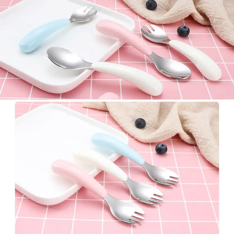 

T8ND Children Utensil Baby Tableware Set Infant Food Feeding Spoon Fork Toddler Dinnerware Kids Cutlery