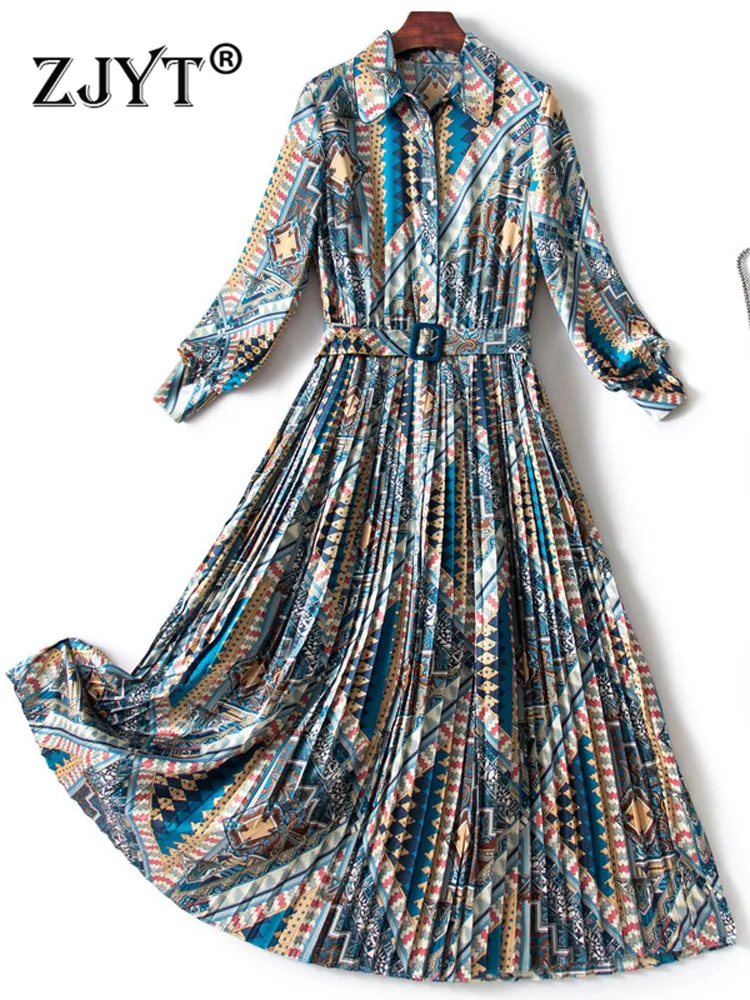 Fashion Runway Spring Vestido Feminino Elegant Goemtric Print Vintage Midi Dress for Women 2022 New Casual Holiday Robe Femme