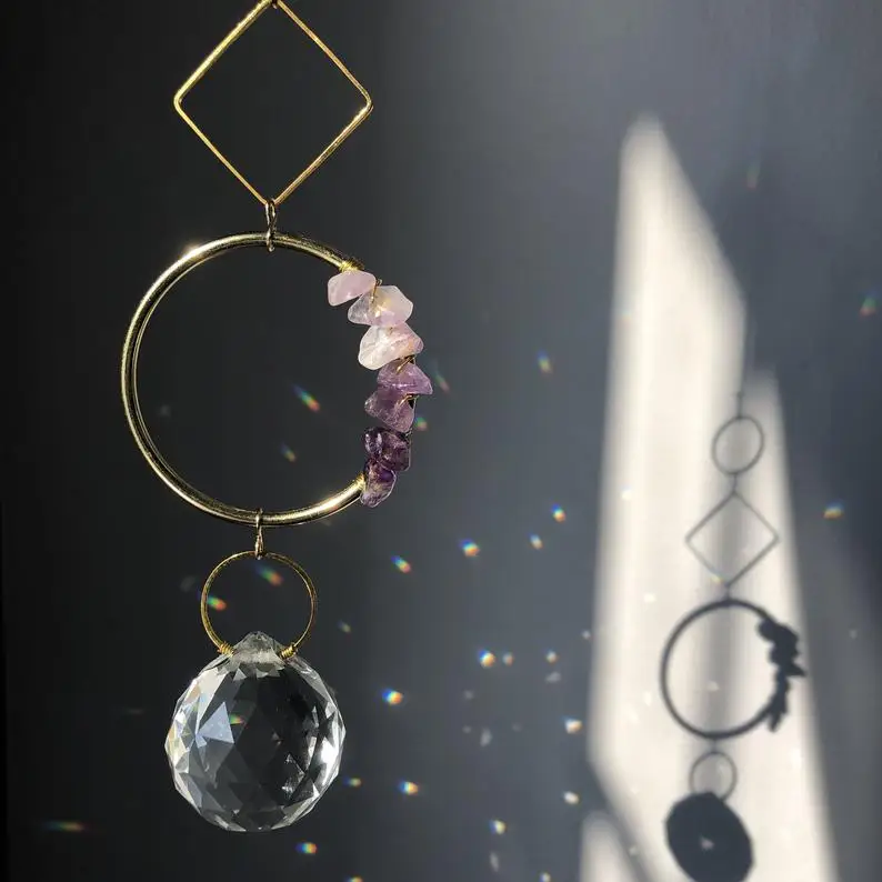 

2021 New Amethyst Suncatcher Prism Amethyst Light Catcher Rainbow Maker Dijies Witchy Decor Boho Caystal Witchcraft Window