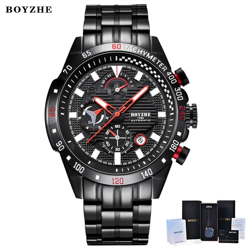 BOYZHE мужские брендовые часы водонепроницаемые деловые нержавеющая сталь
