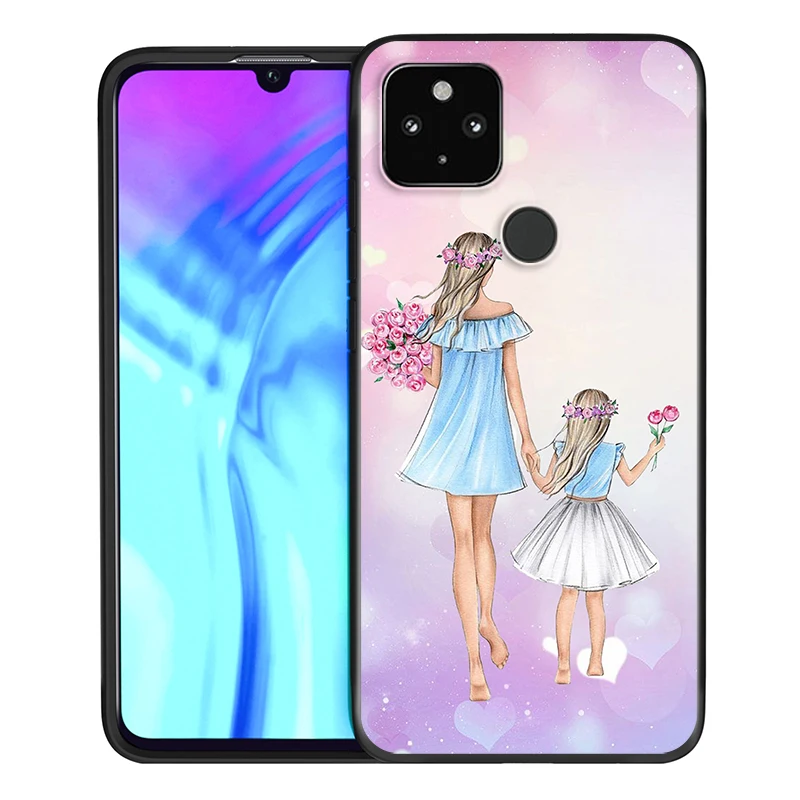 

Love Mom Baby Shockproof Cover for Google Pixel 5 4 4a XL 5G Black TPU Soft Phone Case
