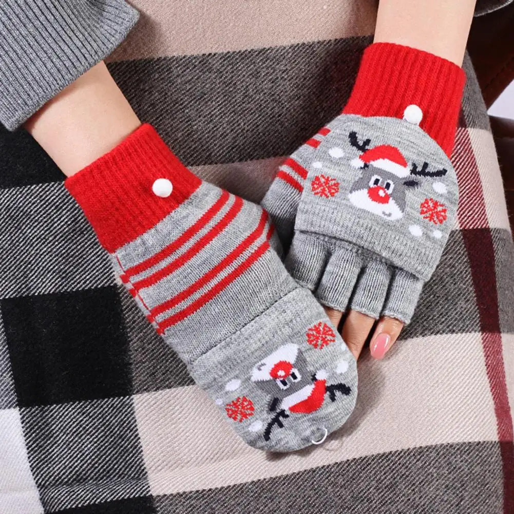 

Knitted Thick Gloves For Men & Women Xmas Pattern Convertible Flip Top Women Gloves Winter Half Finger Christmas Gloves guantes
