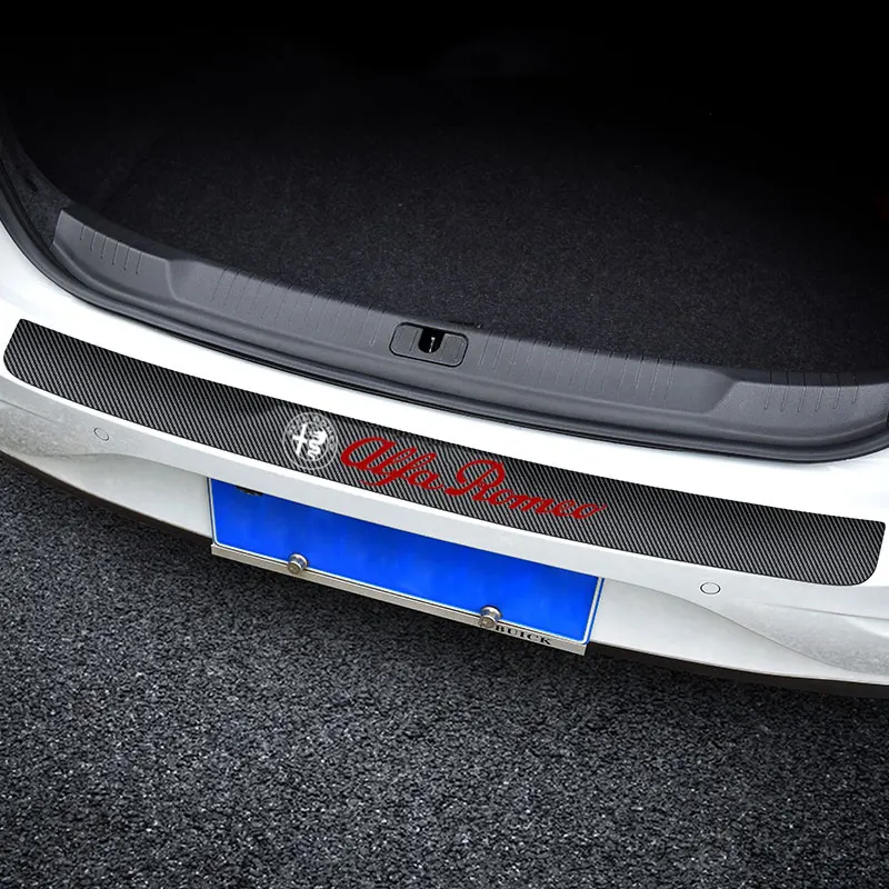 Car Rear Bumper Stickers Trunk Guard Plate Carbon Fiber Leather Protective Strip For Alfa Romeo Spider Giulia Giulietta 147 159 |