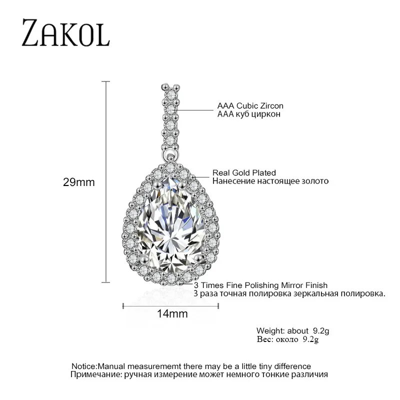 ZAKOL ААА кубический цирконий классические большие висячие Кристальные серьги