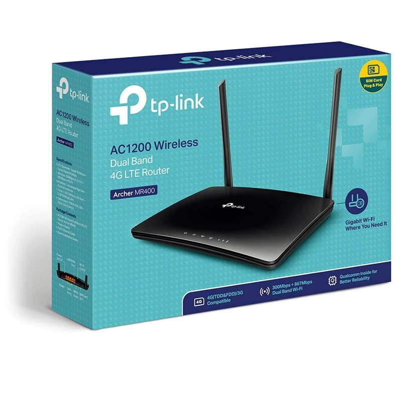 Роутер беспроводной TP Link Archer MR400 AC1200 10/100BASE TX/4G черный|Беспроводные роутеры| |