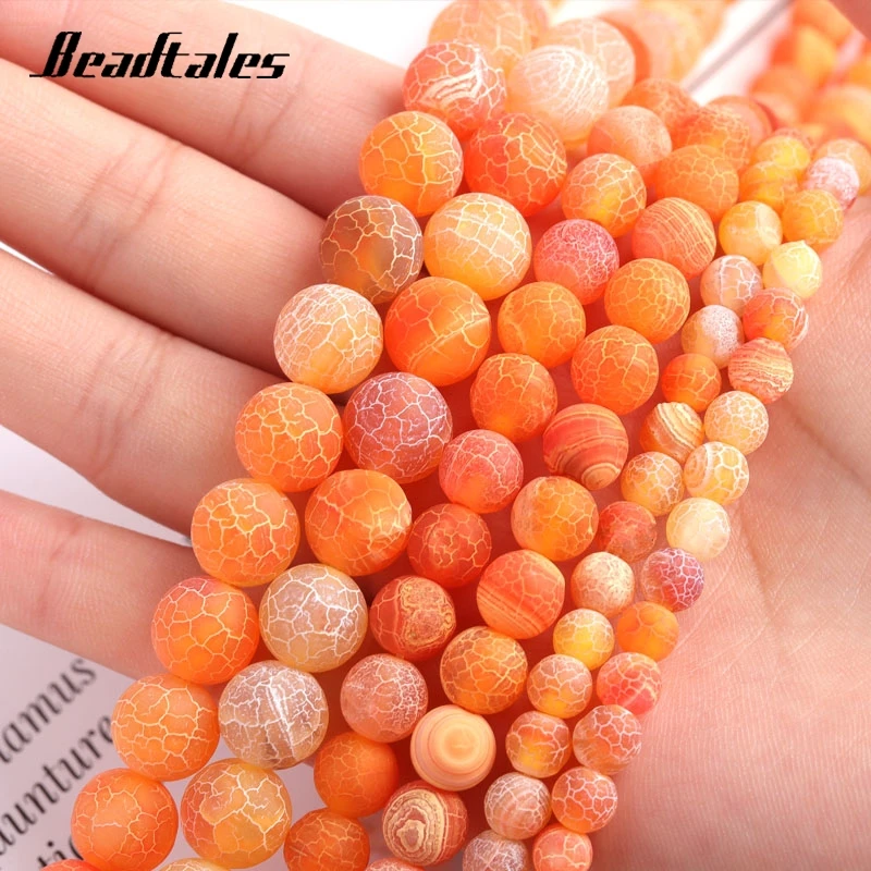 Agate Round Orange Loose Bead Orange Crackle Natural Stone Beads For DIY Making Bracelet Necklace Jewelry 6/8/10mm Beadtales