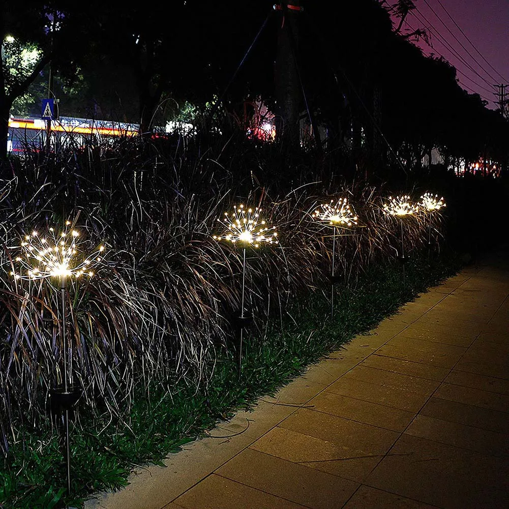 2шт 120LED Солнечный фейерверк светильник всепогодный декоративный для сада газон