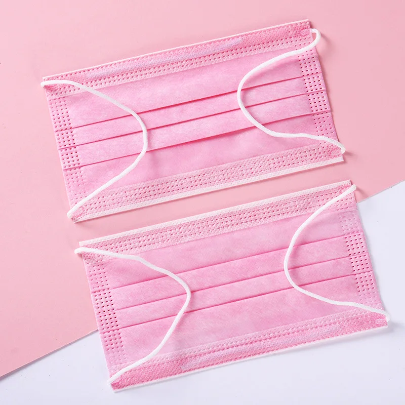 

10/50/100/200 Pcs Pink Disposable Non-woven 3-layer Face Mask Breathable Mask With Elastic Earloops Breathable Adult Mouth Mask