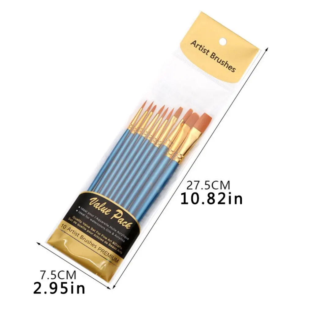 

Artist Nylon Paint Brush Professional Watercolor Acrylic Wooden Handle Painting Brushes Art Supplies Stationery 10 pcs