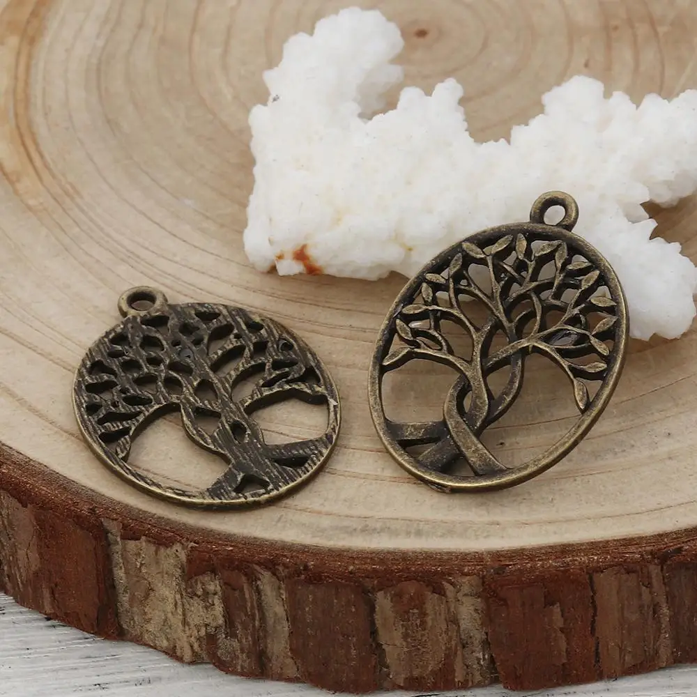 

DoreenBeads Модные цинковый сплав Подвески Овальный элемент античная бронза дерево для самодельных ювелирных изделий Подвески 32 мм x 24 мм (1 "), 2 шт