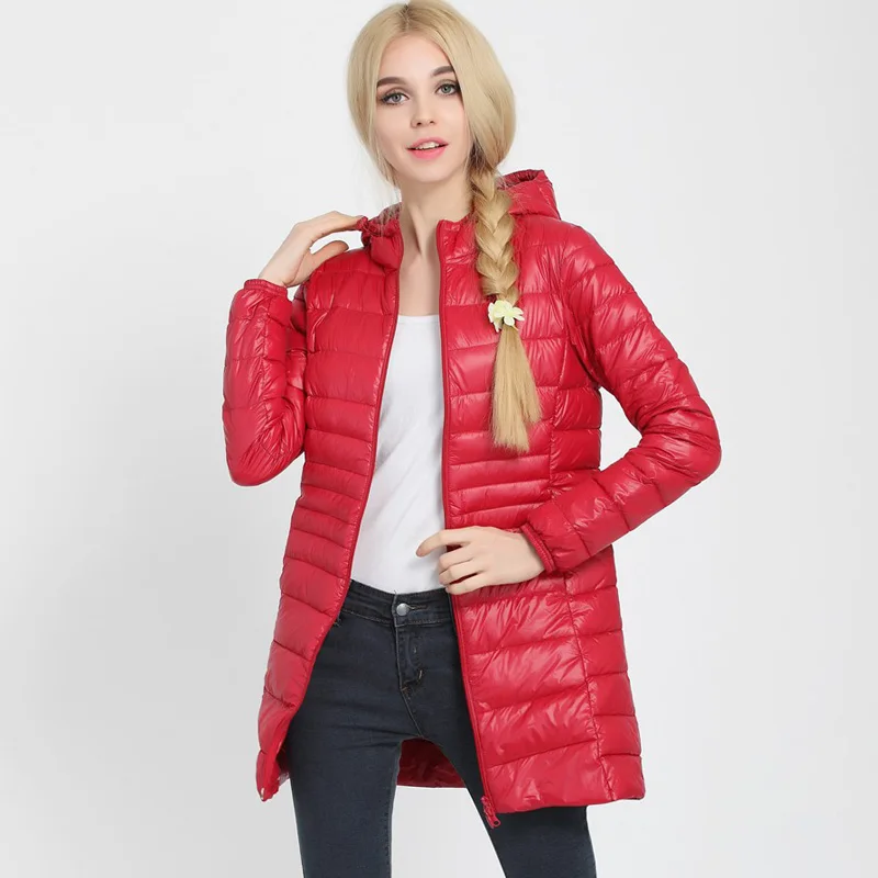 Red Hooded S-7XL, Женская куртка, длинный пуховик с капюшоном, верхняя одежда размера плюс, ультралегкий пуховик, осенне-зимняя куртка, повседневное теплое пальто, YD-12 - Цвет: Red Hooded