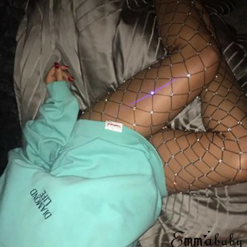 Новые женские сексуальные сетчатые чулки со стразами ажурные блестящие для дам