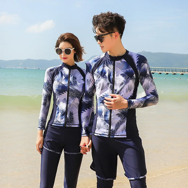 2021 Summer New Surfing Diving Suit Couple Swimsuit Rashguard Five Piece Set Sun-Proof Slim Long Sleeve Swimming Suit for Women