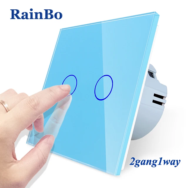 Rainbo Фирменная Новинка Кристалл Стекло Панель стена ЕС Стандартный 110~ 250 В сенсорный выключатель Экран настенный выключатель света 2gang1way A1921CE/B - Цвет: Blue