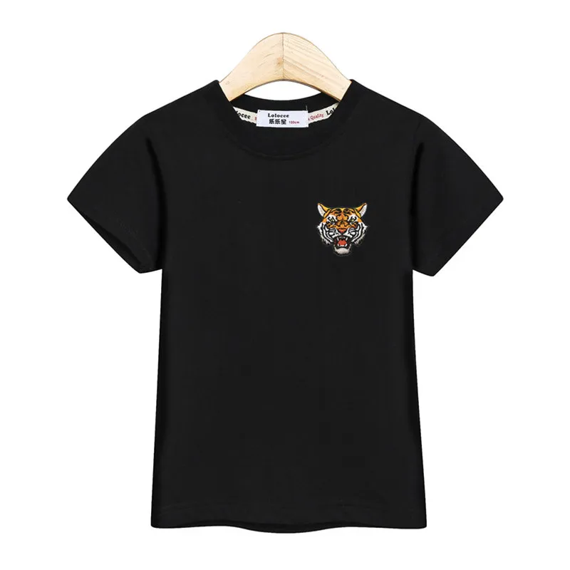 Детская модная рубашка с вышивкой Футболка С Рисунком Тигра на груди для