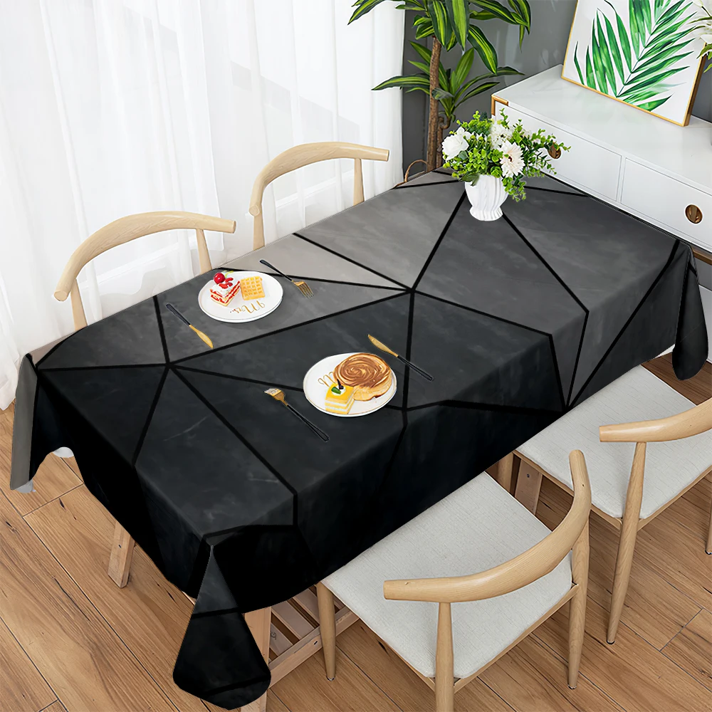 

Black Minimalist Tablecloth Rectangular Polyester Anti-wrinkle Anti-fading Dust Cover Comfortable Soft Home Kitchen Decoration