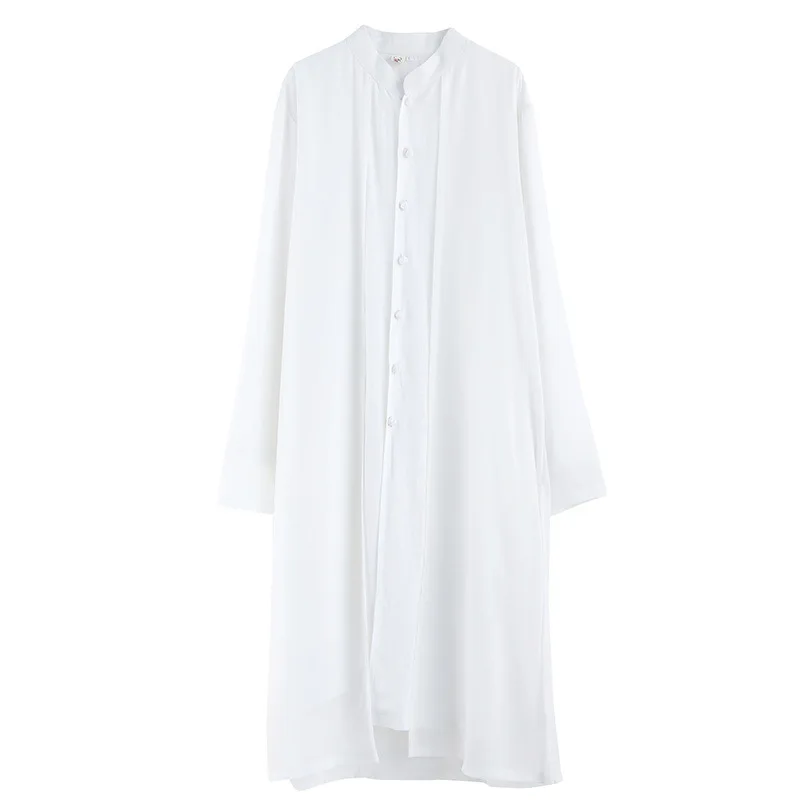 

Solid Color Chiffon Small bu kou Inner Washing Cotton Outer Printed Men's Clothing Style Ethnic Costumes mandarin robe men